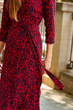 Red Animal Print Ruched Sleeve Midi Wrap Dress 9 Red Animal Print Ruched Sleeve Midi Wrap Dress -Opal & Oak Store web 52 a22dw031rdan01 192 1