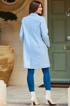 Blue & White Dogtooth Print Wool Mix Coat -Opal & Oak Store web 56 s23ow015be0002 s20tk224be0002 268