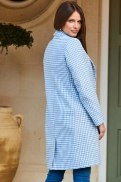 Blue & White Dogtooth Print Wool Mix Coat -Opal & Oak Store web 56 s23ow015be0002 s20tk224be0002 282 1