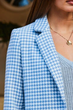 Blue & White Dogtooth Print Wool Mix Coat -Opal & Oak Store web 56 s23ow015be0002 s20tk224be0002 294 1