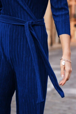 Blue Plisse Wrap Front Jumpsuit -Opal & Oak Store web 57 s23jj003bl0001 152 rc