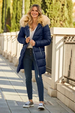 Navy Blue Faux Fur Trim Luxe Longline Padded Coat -Opal & Oak Store web 58 s22ow009be 044 navy rt2