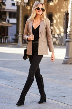 Taupe Luxe Leather Blazer -Opal & Oak Store web 60 a21ol006bn 158