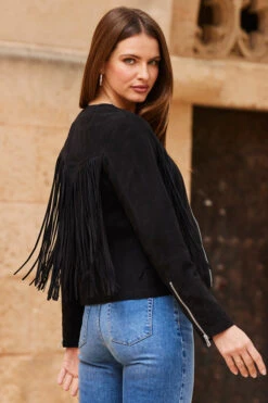 Black Suede Fringed Jacket -Opal & Oak Store web 63 s23op002bk0001 216