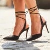 Valeria Black Suede Pointed Toe Court With Ankle Wrap