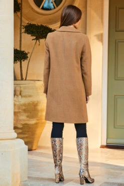 Camel Wool Mix Coat With Button Detail -Opal & Oak Store web 64 a22ow018bn0002 0156