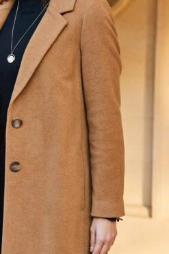 Camel Wool Mix Coat With Button Detail -Opal & Oak Store web 64 a22ow018bn0002 0190 1