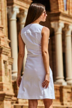 White Silver Button Front Sleeveless Denim Dress -Opal & Oak Store web 71 s20dd050we0001 101