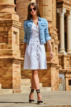 White Silver Button Front Sleeveless Denim Dress -Opal & Oak Store web 71 s20dd050we0001 165