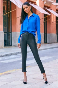 Black Leather Look Skinny Fit Trousers