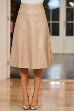 Ecru Leather Look Panelled A-Line Midi Skirt -Opal & Oak Store web 74 0073