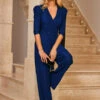 Blue Plisse Wrap Front Jumpsuit