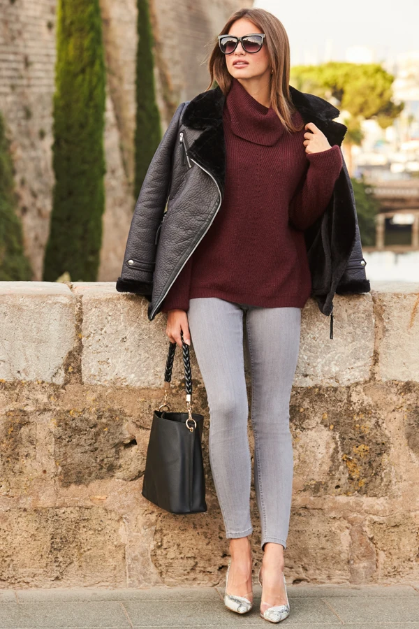 Black Faux Shearling Belted Biker Jacket 7 Black Faux Shearling Belted Biker Jacket - Image 7