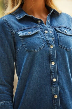 Indigo Blue Popper Front Denim Shift Dress -Opal & Oak Store web 83 s22dd013be 122