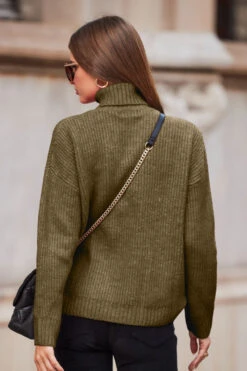 Khaki Green Chevron Roll Neck Ribbed Jumper -Opal & Oak Store web 84 a22tk484gn0002 237 rc