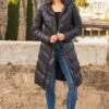 Black Longline Padded Coat With Hood