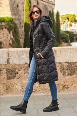 Black Longline Padded Coat With Hood -Opal & Oak Store web 87 a22ow012bk0001 103