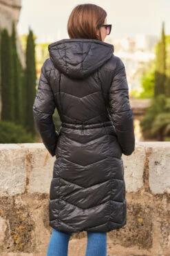 Black Longline Padded Coat With Hood -Opal & Oak Store web 87 a22ow012bk0001 238