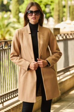 Camel Faux Wool Notch Neck Coat -Opal & Oak Store web 90 a22ow008bn0002 276