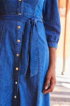 Mid Blue Popper Front Belted Denim Midi Dress -Opal & Oak Store web 97 a22dd001be0010 042 rt