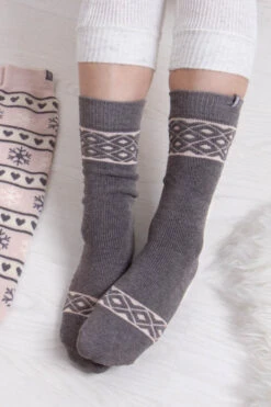 Grey & Pink Snowflake Print Totes Two Pack Slipper Socks