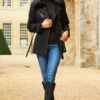 Black Wool Mix Coat With Faux Fur Collar