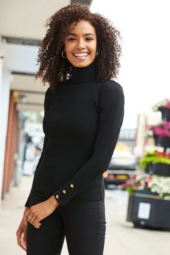 Black Gathered Sleeve Button Detail Jumper -Opal & Oak Store web a20tk008 5772222