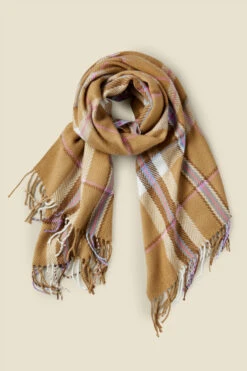 Ola Soft Beige Check Oversized Scarf