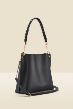 Black Faux Leather Twist Strap Detail Shoulder Bag -Opal & Oak Store web a21ac083bk b