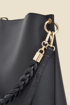 Black Faux Leather Twist Strap Detail Shoulder Bag -Opal & Oak Store web a21ac083bk c