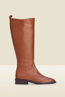 Luna Tan Leather Flat Knee High Boot -Opal & Oak Store web a21fw026bn a