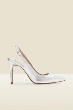 Sierra Silver Leather Slingback Court Shoe -Opal & Oak Store web a21fw053mc a rt