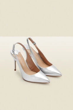 Sierra Silver Leather Slingback Court Shoe