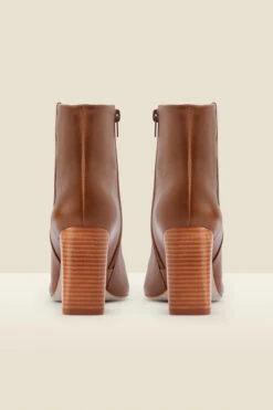 Harper Tan Leather Stack Heel Pointed Toe Ankle Boot -Opal & Oak Store web a21fw058bn b