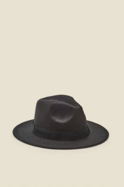 Black Fedora Hat With Ribbon Detail -Opal & Oak Store web a22ac016bk a