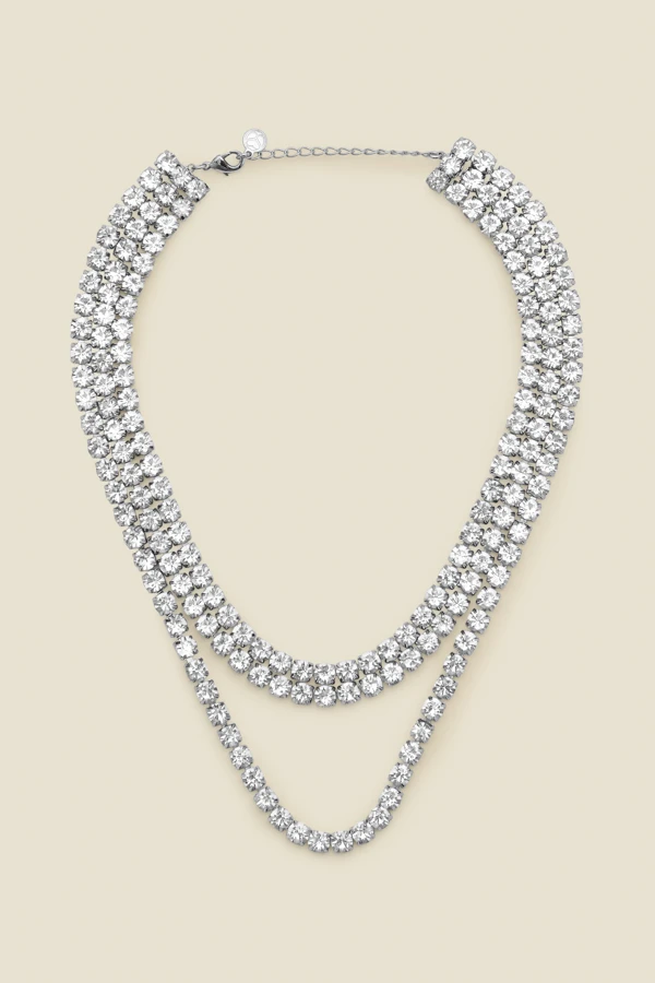 Silver Rhinestone Triple Layer Necklace 1 Silver Rhinestone Triple Layer Necklace