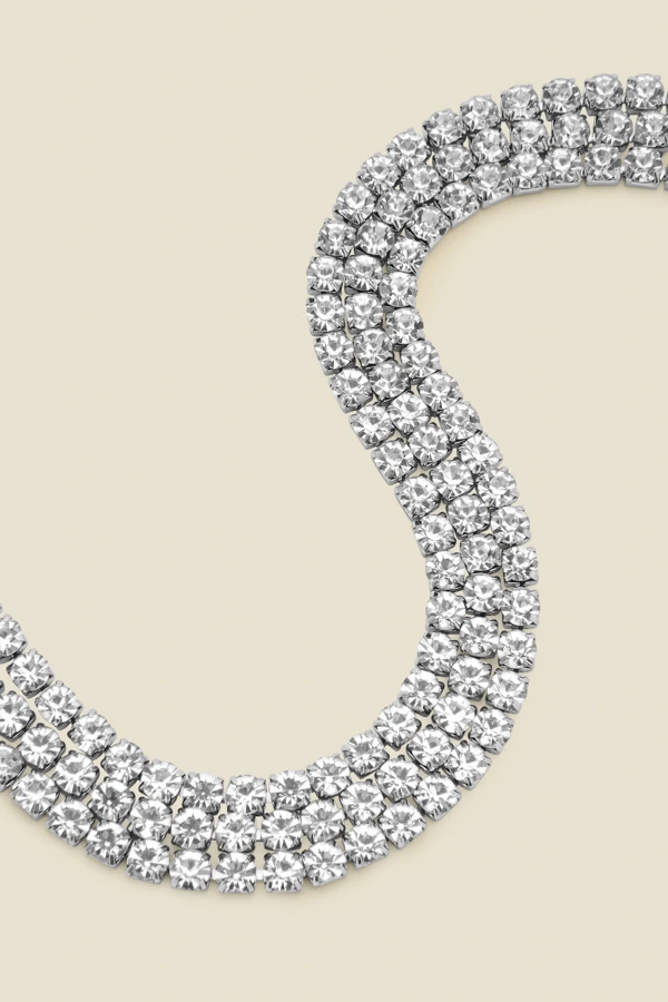 Silver Rhinestone Triple Layer Necklace 2 Silver Rhinestone Triple Layer Necklace - Image 2