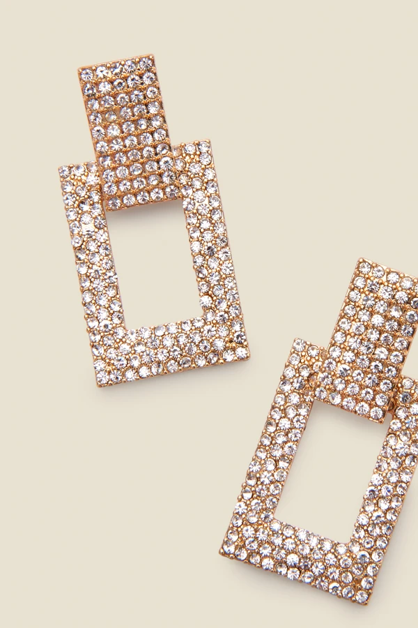 Gold Diamante Door Knocker Earrings 2 Gold Diamante Door Knocker Earrings - Image 2