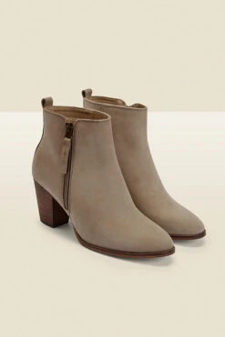 April Grey Leather Zip Heeled Ankle Boot