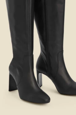 Brooke Black Leather Curved Heel Knee High Boot -Opal & Oak Store web a22fw011bk 3