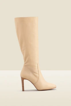 Brooke Ivory Leather Curved Heel Knee High Boot