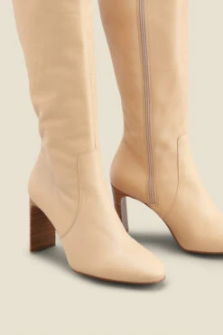 Brooke Ivory Leather Curved Heel Knee High Boot -Opal & Oak Store web a22fw012nl c