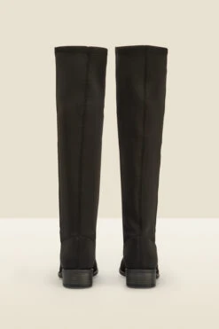 Gia Black Suede Flat Knee High Boot With Elastic Panel -Opal & Oak Store web a22fw032bk c