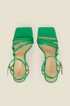 Adelaide Green Leather Multi Strap Square Toe Sandal -Opal & Oak Store web a22fw034gn c