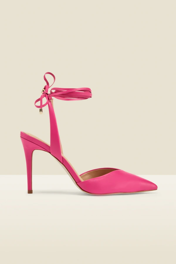 Valeria Hot Pink Leather Pointed Toe Court With Ankle Wrap 2 Valeria Hot Pink Leather Pointed Toe Court With Ankle Wrap - Image 2