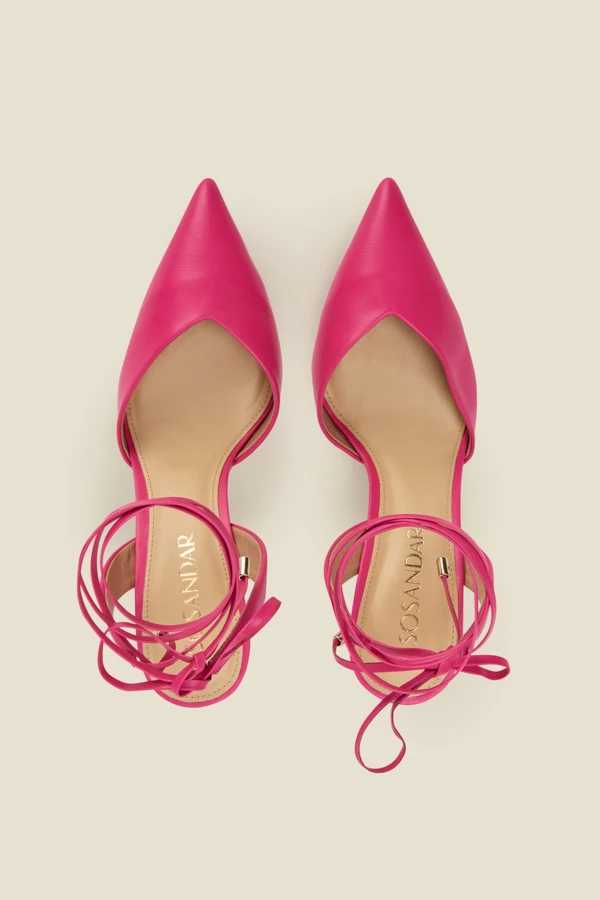 Valeria Hot Pink Leather Pointed Toe Court With Ankle Wrap 3 Valeria Hot Pink Leather Pointed Toe Court With Ankle Wrap - Image 3