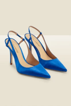 Peyton Cobalt Blue Satin Flared Heel Pointed Toe Slingback Court -Opal & Oak Store web a22fw037be a