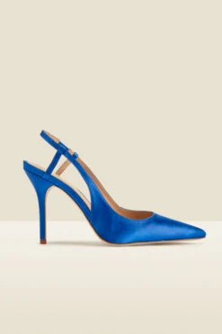 Peyton Cobalt Blue Satin Flared Heel Pointed Toe Slingback Court -Opal & Oak Store web a22fw037be b