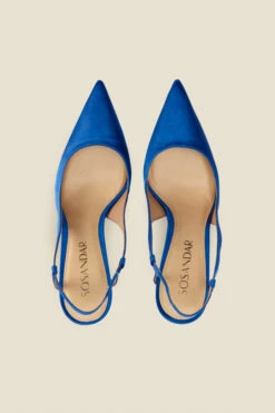 Peyton Cobalt Blue Satin Flared Heel Pointed Toe Slingback Court -Opal & Oak Store web a22fw037be c