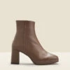 Naomi Taupe Leather Block Heel Platform Ankle Boot